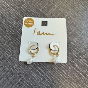 Gold Plated Small Hoop Pearl Earrings